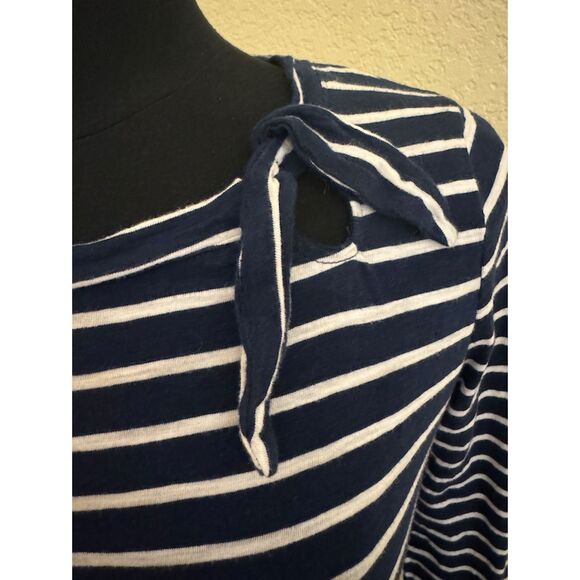 St. John's Bay Nautical Navy/ White Stripe with Tie 3/4 Sleeves Top- Sz M - Picture 2 of 8